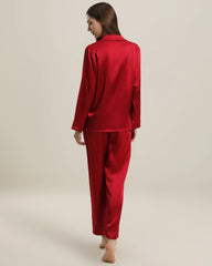 Women's Silk Two Piece Pajamas, Red