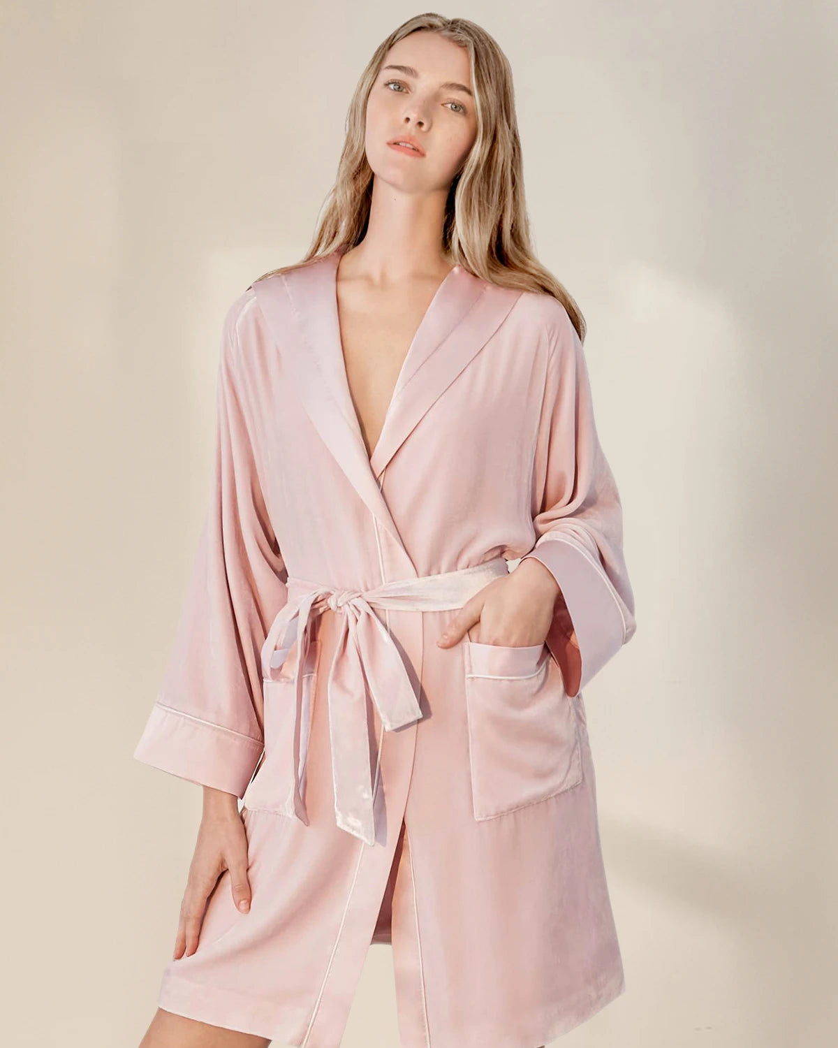 Women's Hooded Silk Velvet Robe, Pink