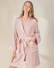 Women's Hooded Silk Velvet Robe, Pink