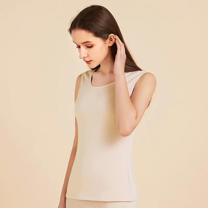 Women's Silk Velvet Thermal Vest, Beige