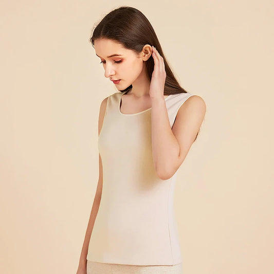 Women's Silk Velvet Thermal Vest, Beige