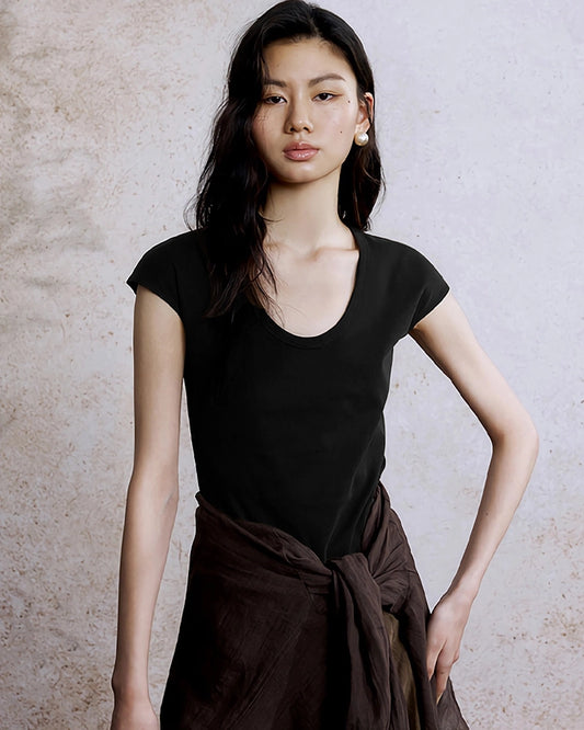 Women’s Slim Fit Silk Cap Sleeve Tee, Black