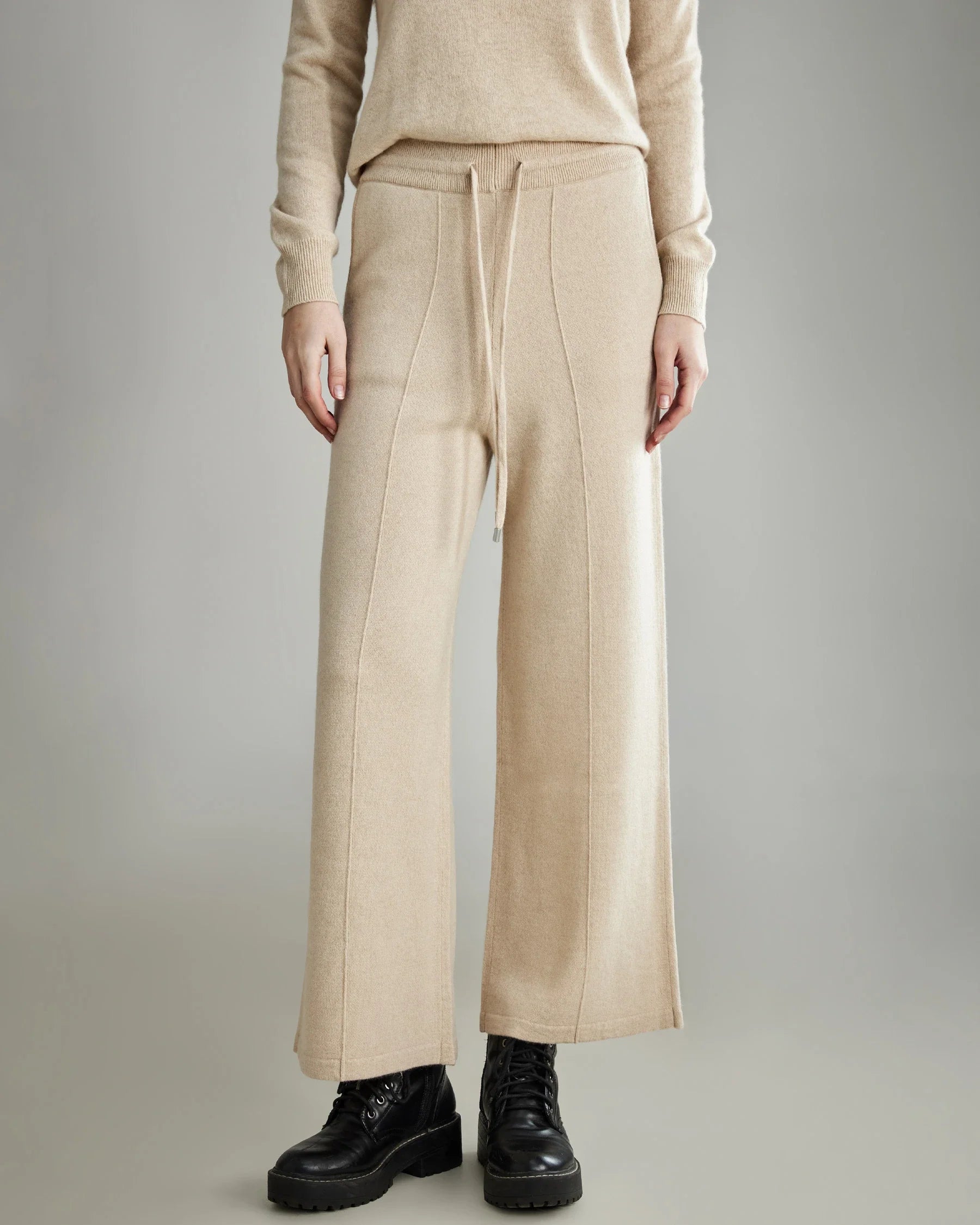 Women's Wide-Leg Cashmere Pants, Beige