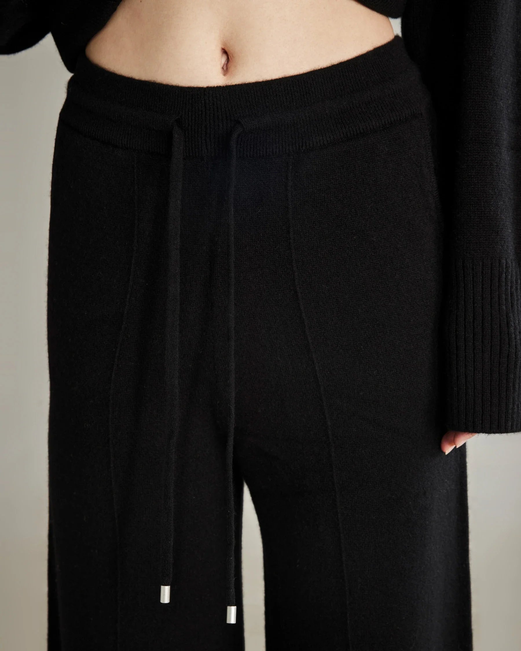 Women's Wide-Leg Cashmere Pants, Black