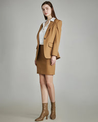 Women's Wool Blazer with Single Button, Camel
