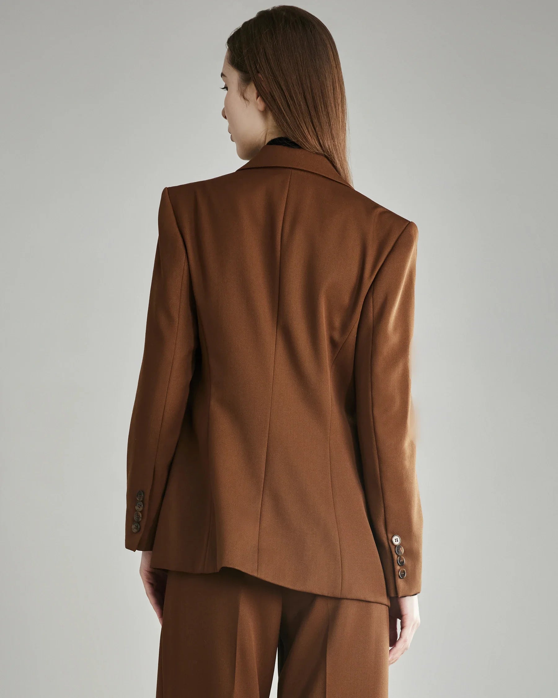 Women's Wool Blazer with Single Button, Caramel