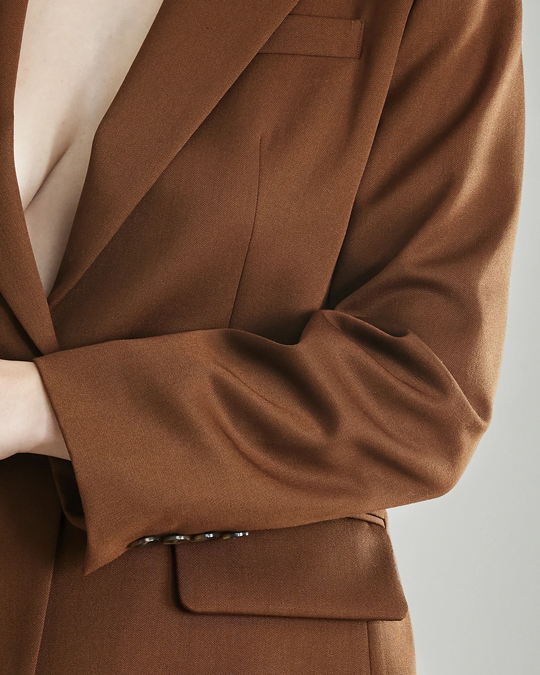 Women's Wool Blazer with Single Button, Caramel