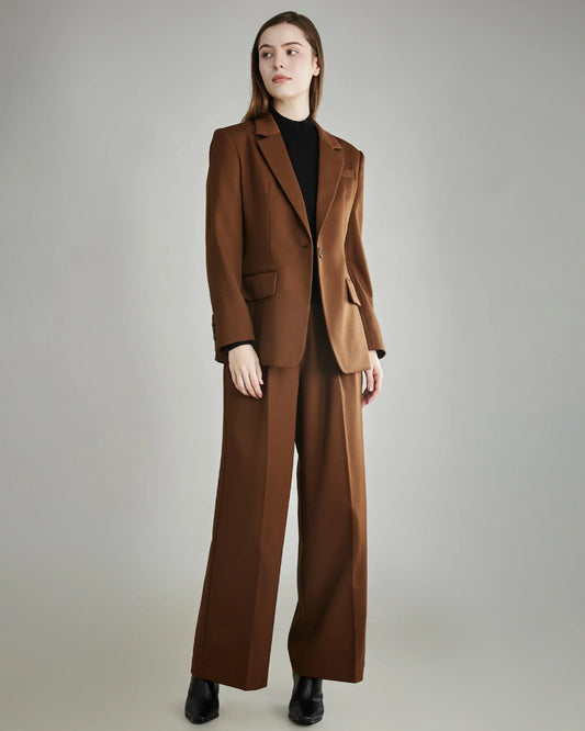 Women's Wool Blazer with Single Button, Caramel