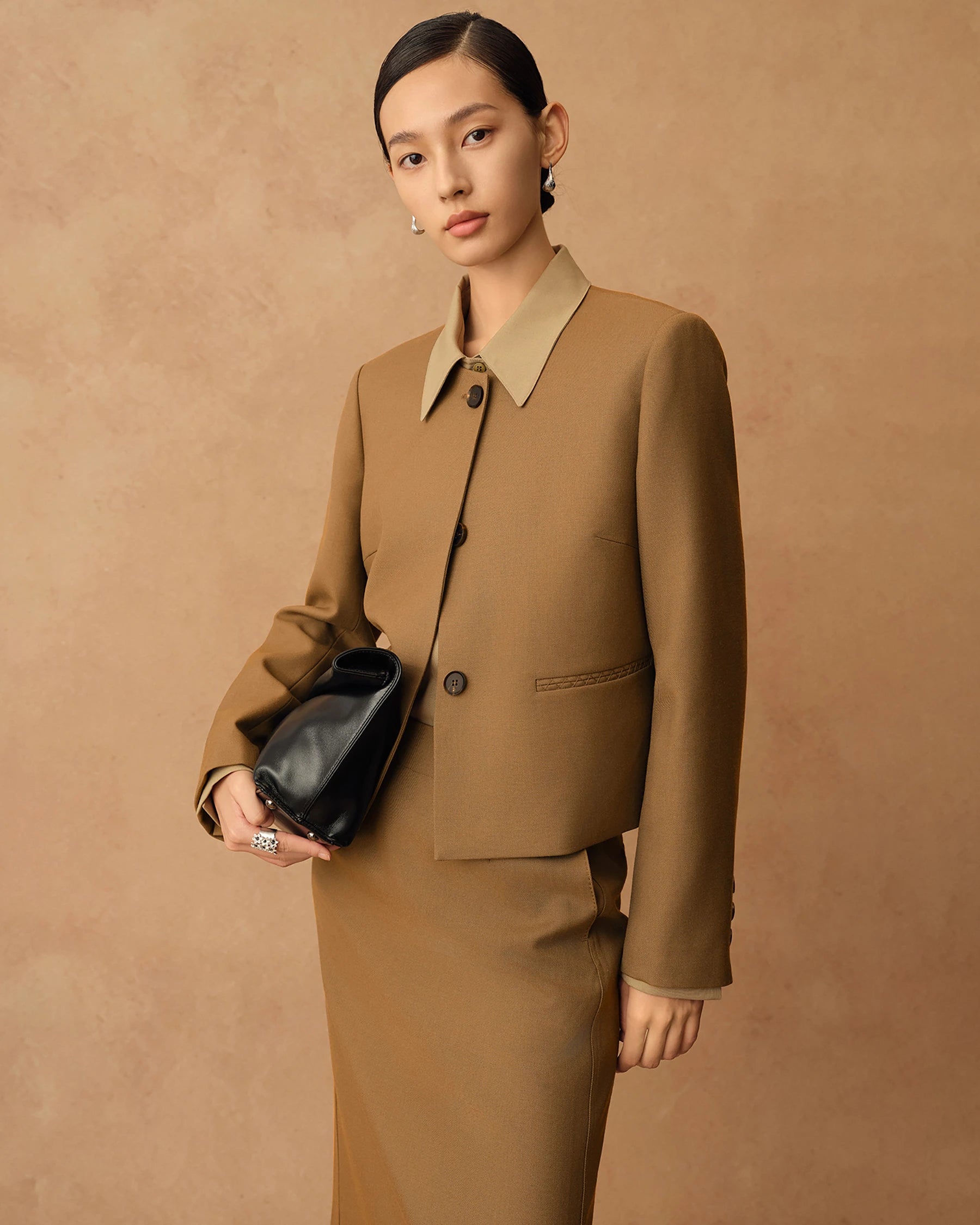 Women's Wool Fitted Blazer, Camel