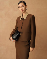Women's Wool Fitted Blazer, Caramel