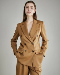 Women's Wool Double-Breasted Blazer, Camel