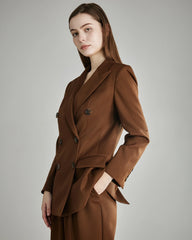 Women's Wool Double-Breasted Blazer, Caramel