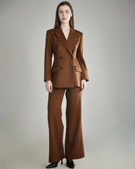 Women's Wool Double-Breasted Blazer, Caramel