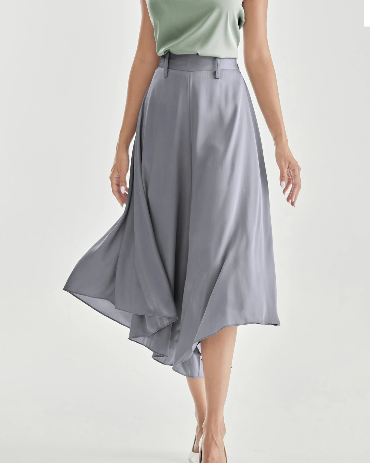 High Waist Silk Women Pants Wide Leg Pants, Grey