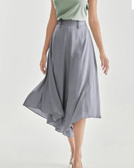 High Waist Silk Women Pants Wide Leg Pants, Grey