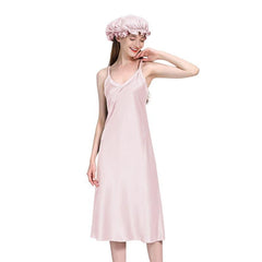 Womens Long Silk Nightgown, Pink