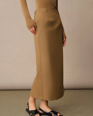 Women's Long Wool Pencil Skirt, Camel