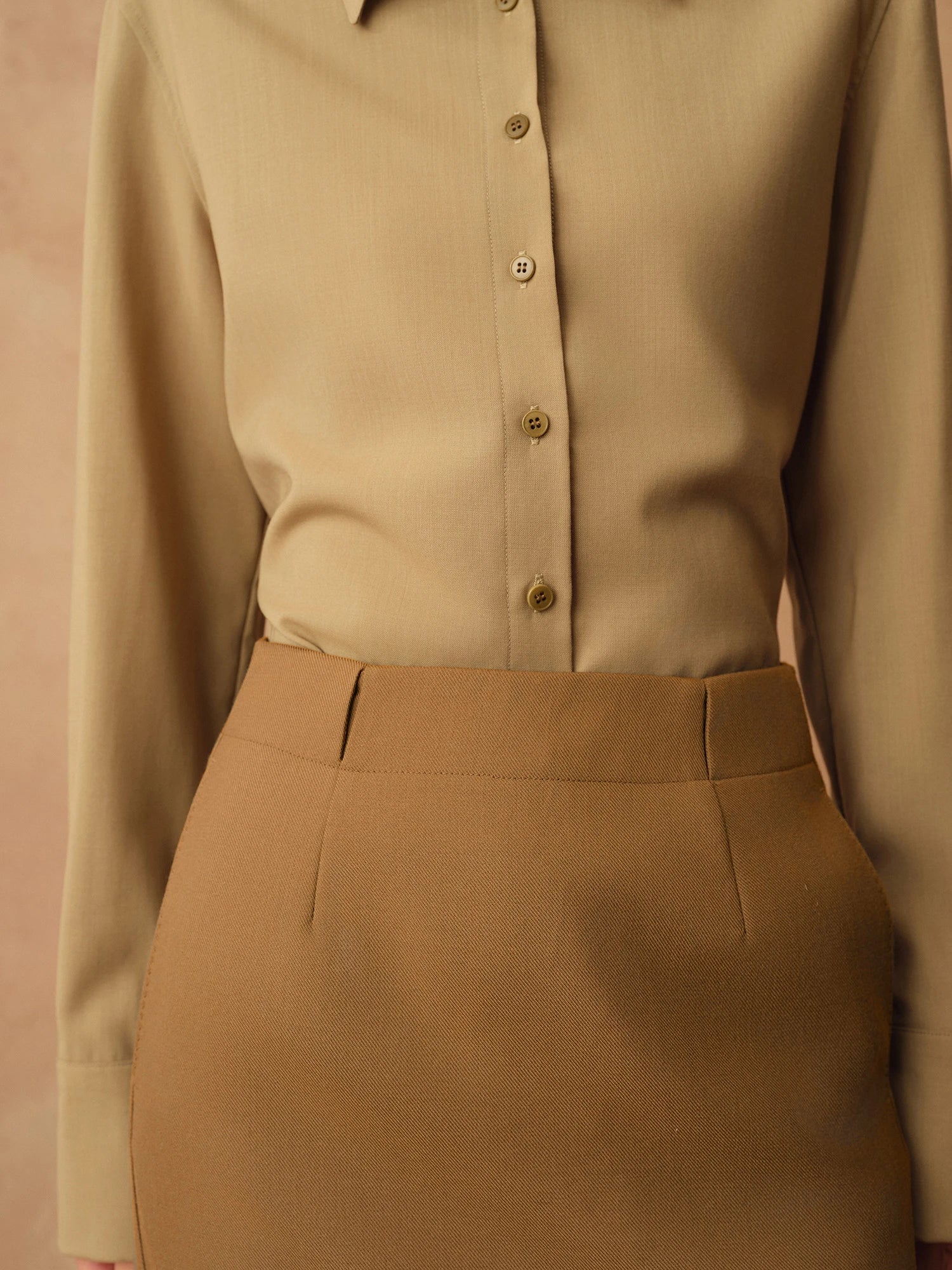 Women's Long Wool Pencil Skirt, Camel