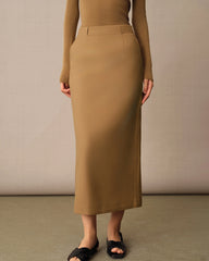 Women's Long Wool Pencil Skirt, Camel