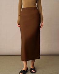 Women's Long Wool Pencil Skirt, Caramel