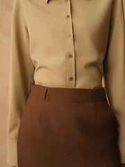 Women's Long Wool Pencil Skirt, Caramel