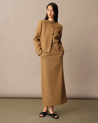 Women's Long Wool Pencil Skirt, Camel