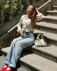 Women's Silk Ruffle Blouse, Cream