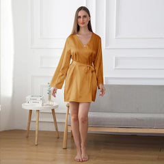 Women's Washable Silk Short Robe, Gold