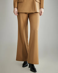 Wool Flared Suit Trousers for Women, Camel