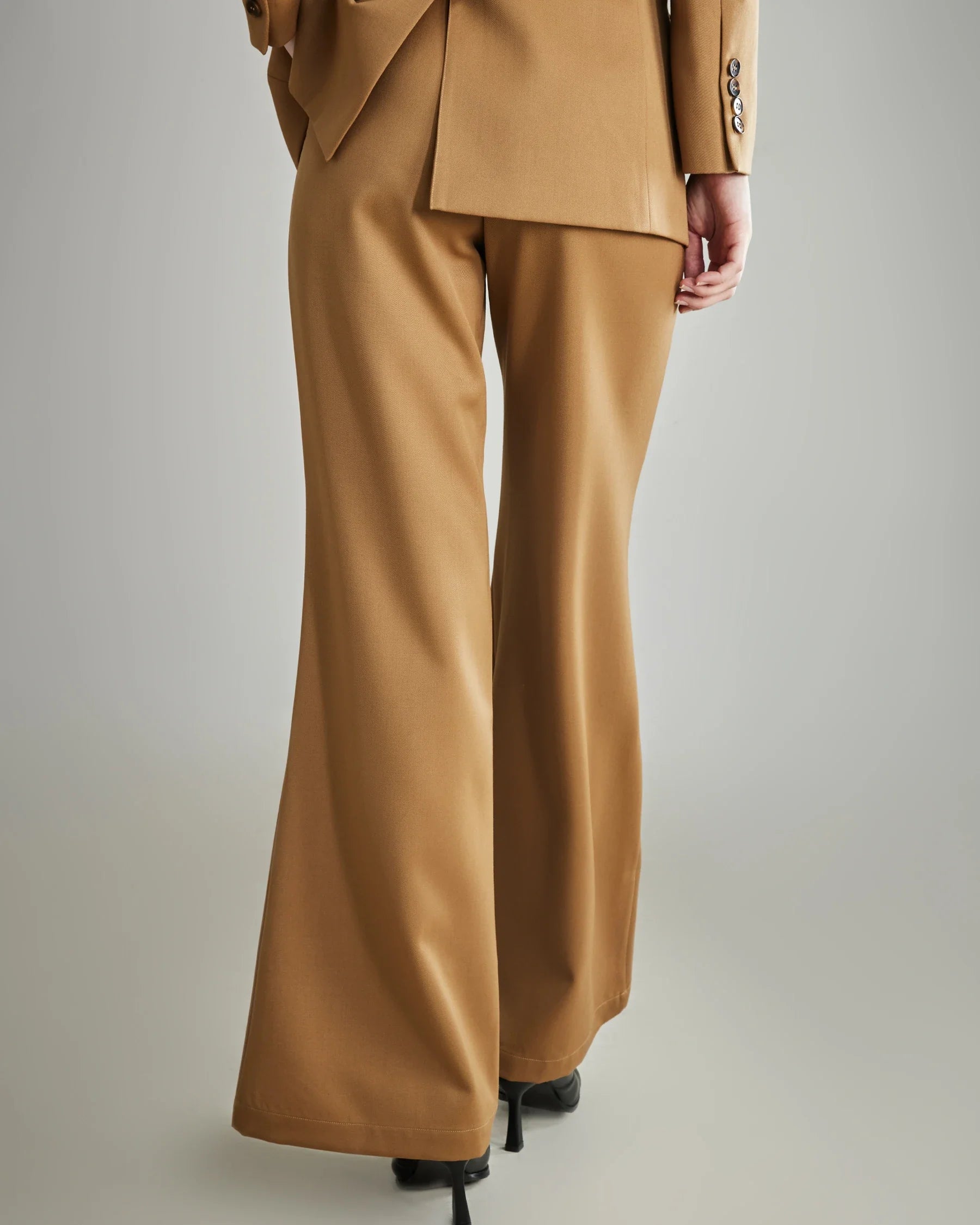 Wool Flared Suit Trousers for Women, Camel