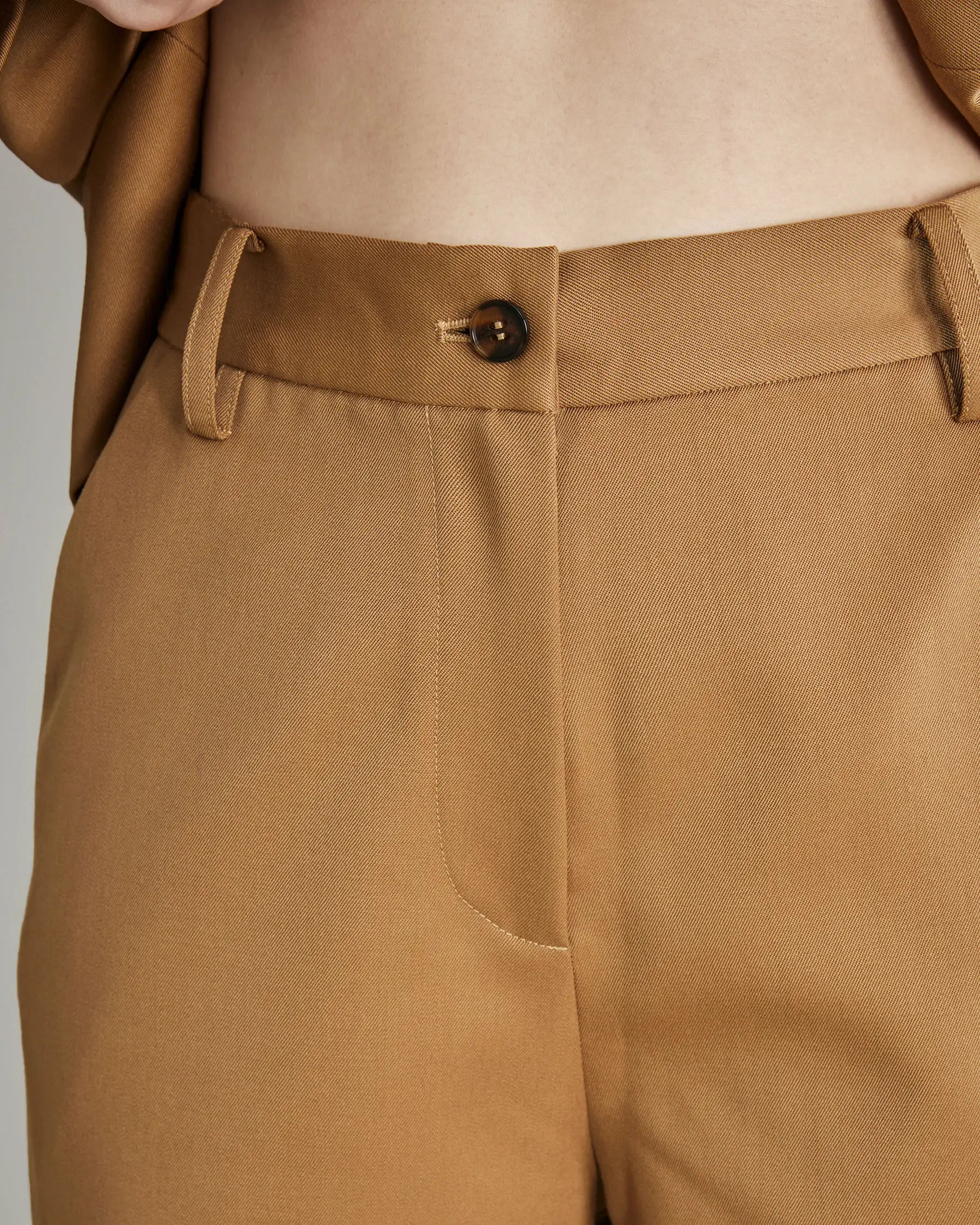 Wool Flared Suit Trousers for Women, Camel