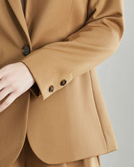 Wool Peak Lapel Blazer for Women, Camel