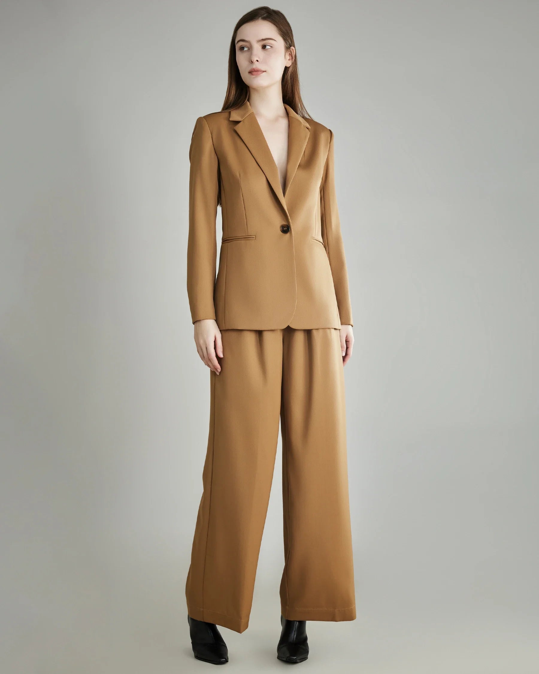 Wool Peak Lapel Blazer for Women, Camel