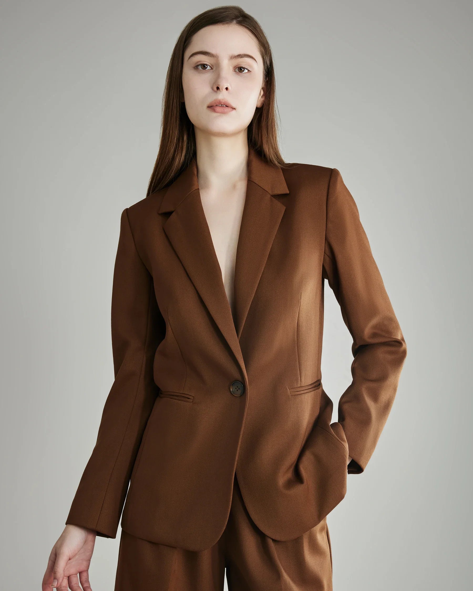 Wool Peak Lapel Blazer for Women, Caramel