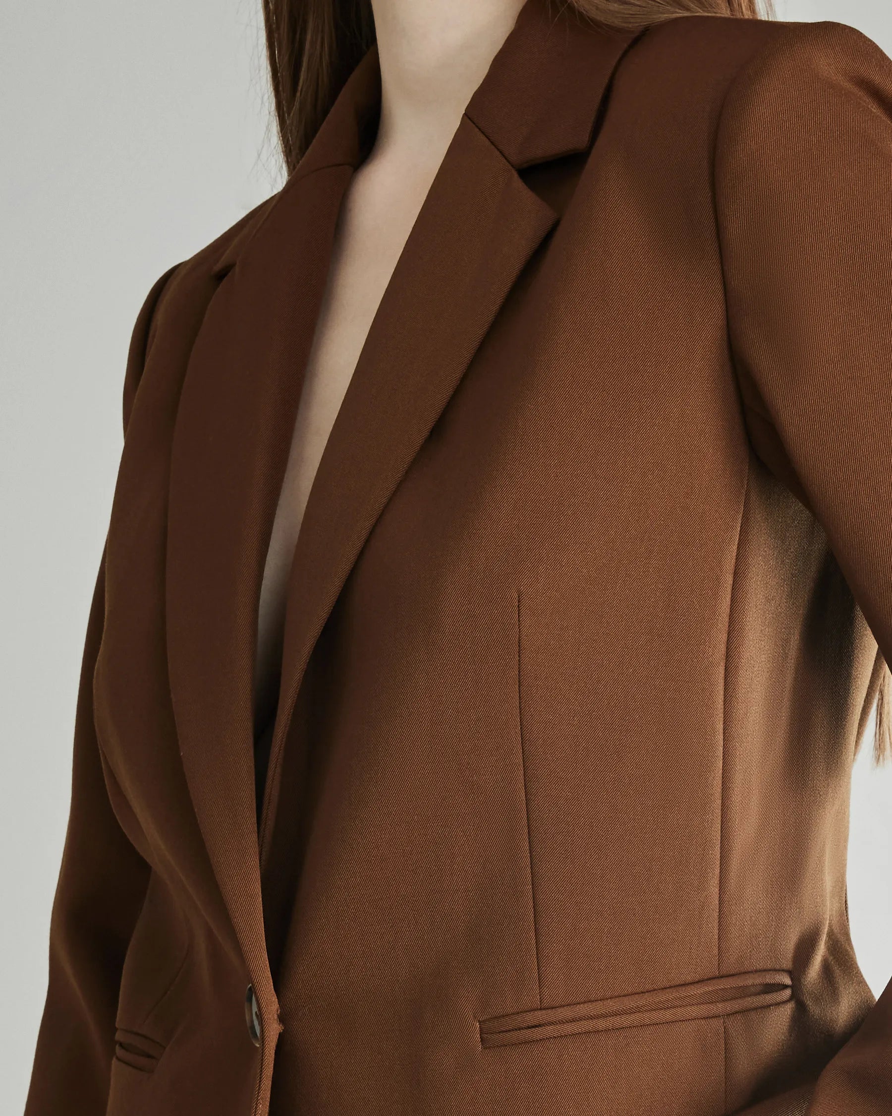 Wool Peak Lapel Blazer for Women, Caramel