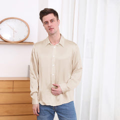 Classic Collar Silk Long Shirt For Men