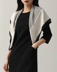 Classic Silk Striped Scarf, Black and White