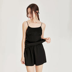Short Silk Pajamas Camisole Set, Black