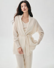 100% Cashmere Belted Shawl Collar Cardigan