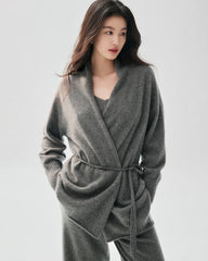 100% Cashmere Belted Shawl Collar Cardigan