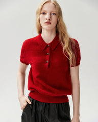 100% Cashmere Button-Front Polo Sweater