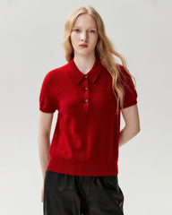 100% Cashmere Button-Front Polo Sweater