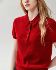 100% Cashmere Button-Front Polo Sweater