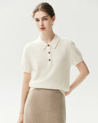 100% Cashmere Button-Front Polo Sweater