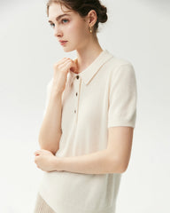 100% Cashmere Button-Front Polo Sweater