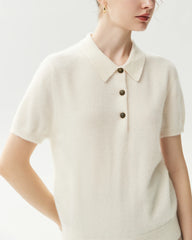 100% Cashmere Button-Front Polo Sweater