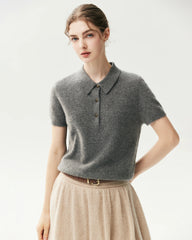 100% Cashmere Button-Front Polo Sweater