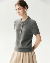 100% Cashmere Button-Front Polo Sweater