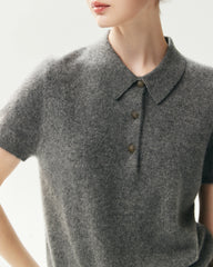 100% Cashmere Button-Front Polo Sweater