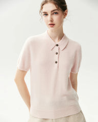 100% Cashmere Button-Front Polo Sweater